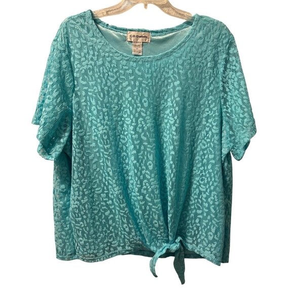 C.D. Daniels 2X Turquoise Short Sleeve Tie-Front Top blouse - Picture 7 of 12